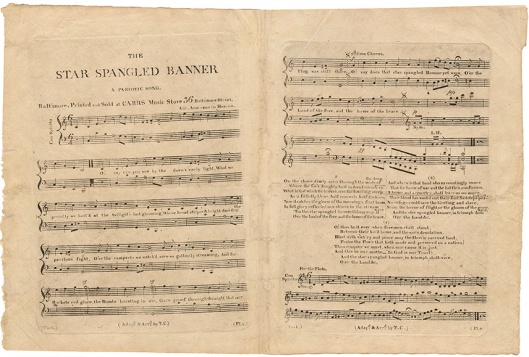 Only about a dozen copies of the original 1814 sheet music imprint of Francis Scott Key’s “The Star-Spangled Banner” have survived. The original edition can be easily identified by the misprint “A Pariotic Song” in its subtitle. Courtesy of the William L. Clements Library, University of Michigan